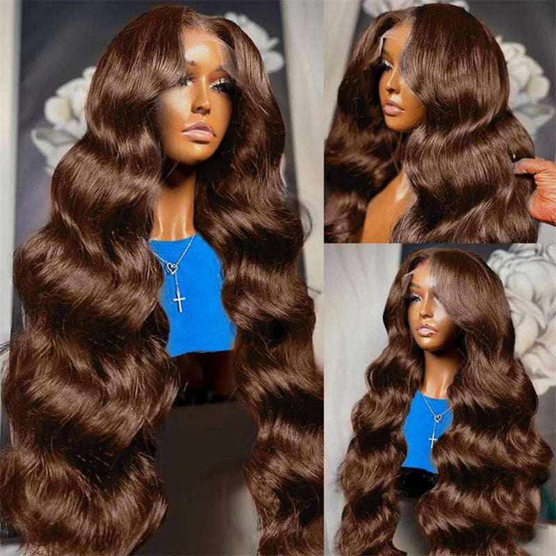 Perismoda Chocolate Brown Body Wave 4x4 Lace Closure Human Hair Wigs 250% Density 5x5 6x6 Lace Wigs